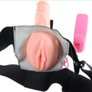 silicone pussy attached with strapon dildo vibrator
